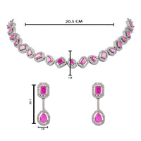 Etnico Silver Plated Cubic Zirconia American Diamond Necklace & Earrings Jewellery Set for Women