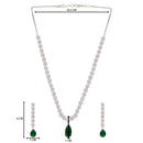 Etnico Silver Plated Cubic Zirconia American Diamond Necklace & Earrings Jewellery Set for Women