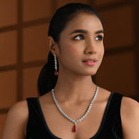 Etnico Silver Plated Cubic Zirconia American Diamond Necklace & Earrings Jewellery Set for Women