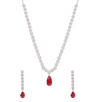 Etnico Silver Plated Cubic Zirconia American Diamond Necklace & Earrings Jewellery Set for Women