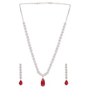 Etnico Silver Plated Cubic Zirconia American Diamond Necklace & Earrings Jewellery Set for Women