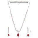 Etnico Silver Plated Cubic Zirconia American Diamond Necklace & Earrings Jewellery Set for Women