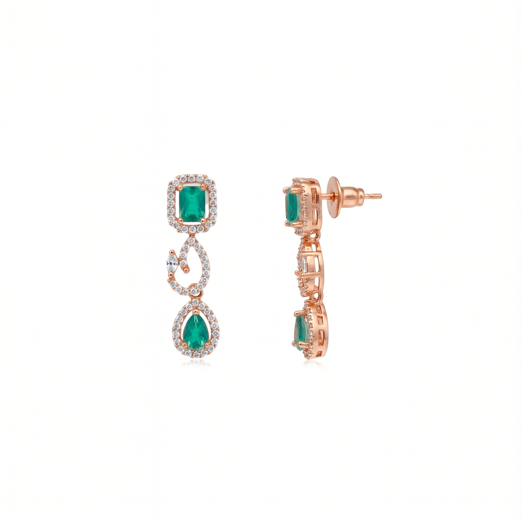 Etnico Gold Plated American Diamond Cubic Zirconia Necklace Set with Earrings