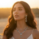 Etnico Gold Plated American Diamond Cubic Zirconia Necklace Set with Earrings