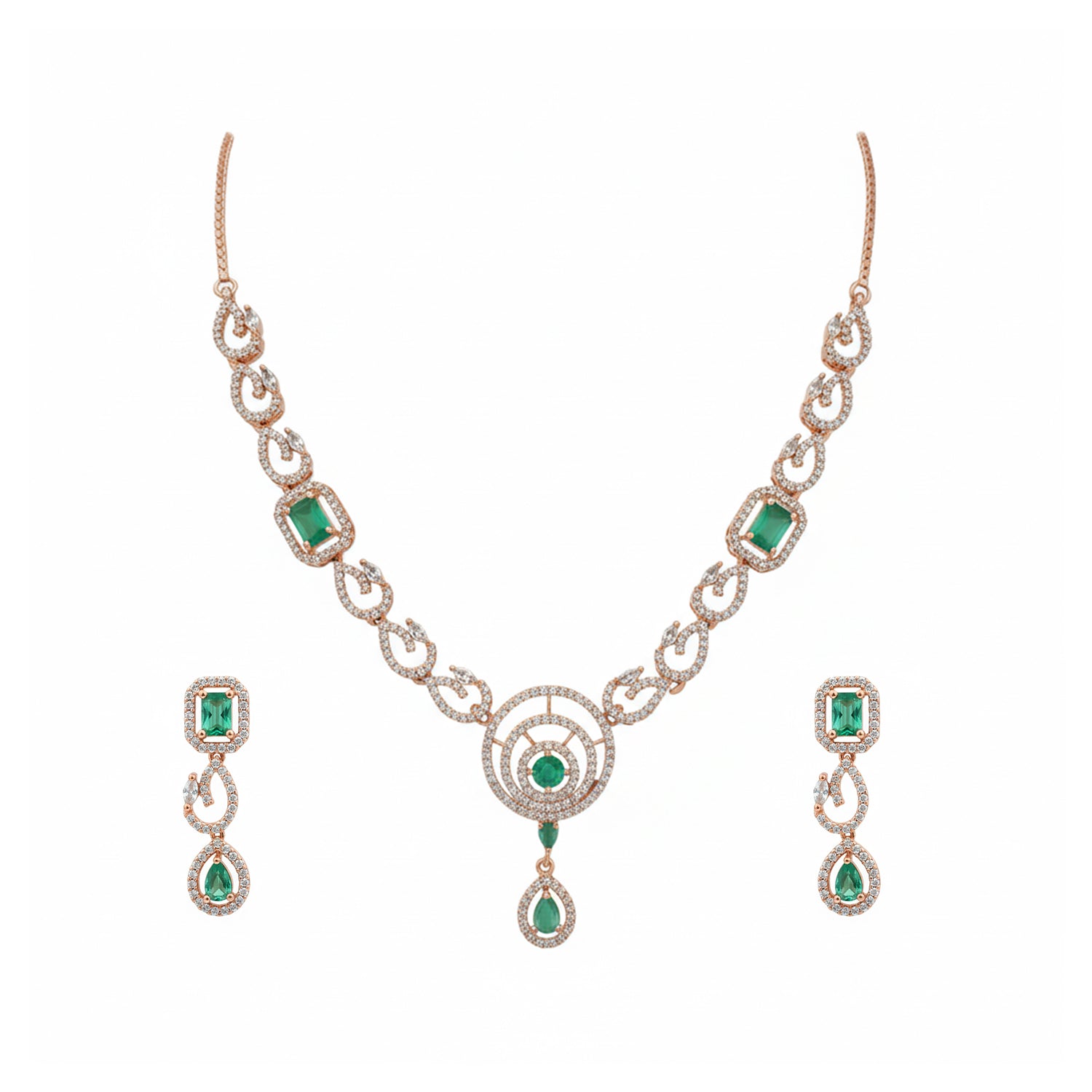 Etnico Gold Plated American Diamond Cubic Zirconia Necklace Set with Earrings