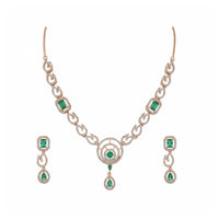 Etnico Gold Plated American Diamond Cubic Zirconia Necklace Set with Earrings