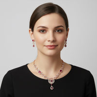 Etnico Gold Plated American Diamond Cubic Zirconia Necklace Set with Earrings 