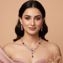 Etnico Gold Plated American Diamond Cubic Zirconia Necklace Set with Earrings