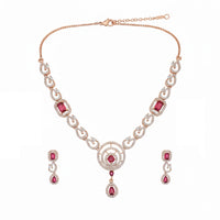 Etnico Gold Plated American Diamond Cubic Zirconia Necklace Set with Earrings