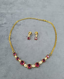 LAFZ Ruby Red AD Square Stone Necklace  Earrings