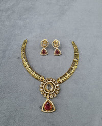 LAFZ Ethereal Mint Gold-Plated AD Necklace Set