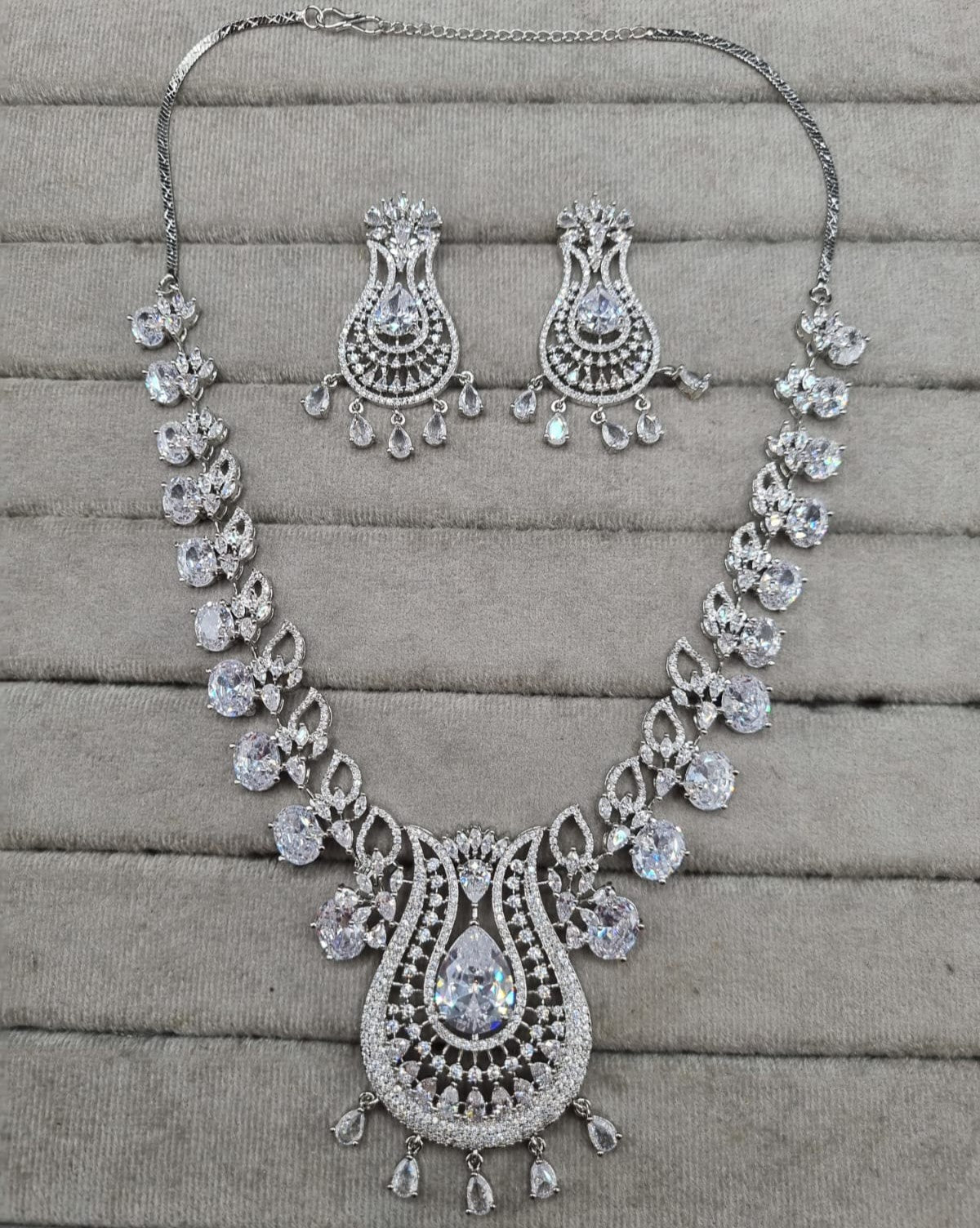 LAFZ  Luxurious Rhodium-Plated AD Paisley Jewellery Set