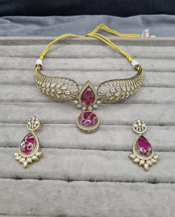 LAFZ Luxurious Choker with Colorful Inlay Stones Earrings