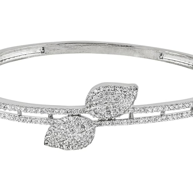 Etnico Silver Plated Cubic Zirconia American Diamond Adjustable Bracelet For Women