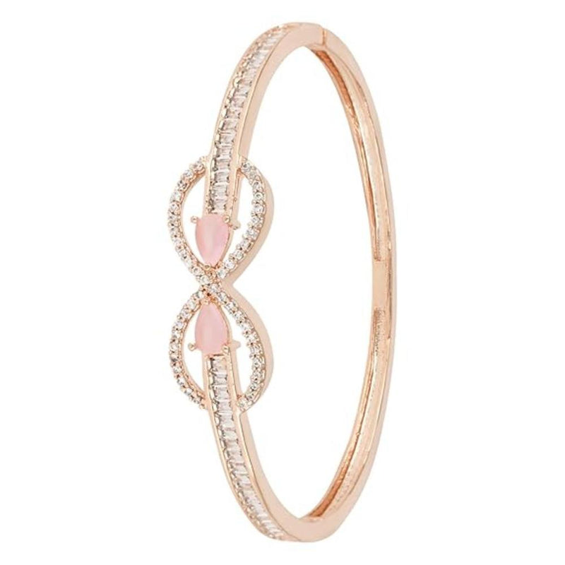 Etnico Rose Gold Plated Cubic Zirconia American Diamond Adjustable Bracelet For Women