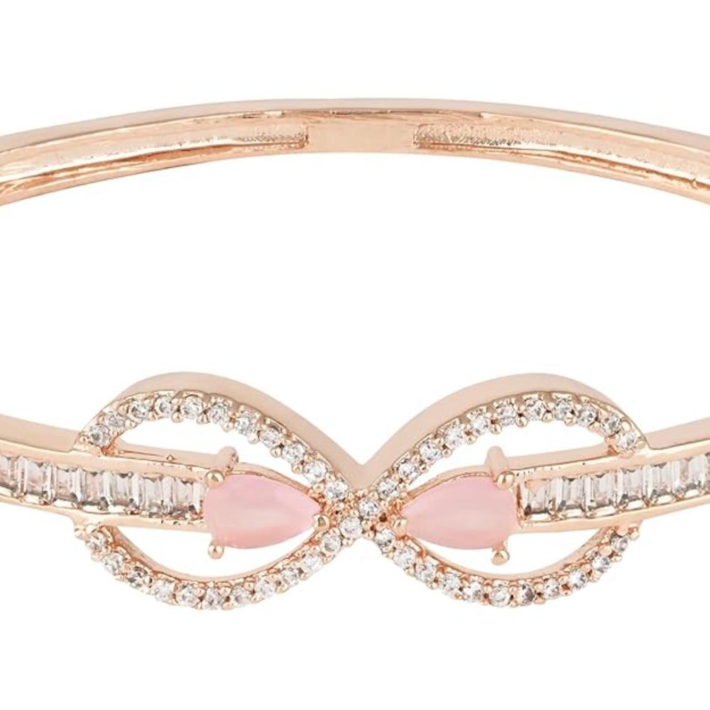 Etnico Rose Gold Plated Cubic Zirconia American Diamond Adjustable Bracelet For Women