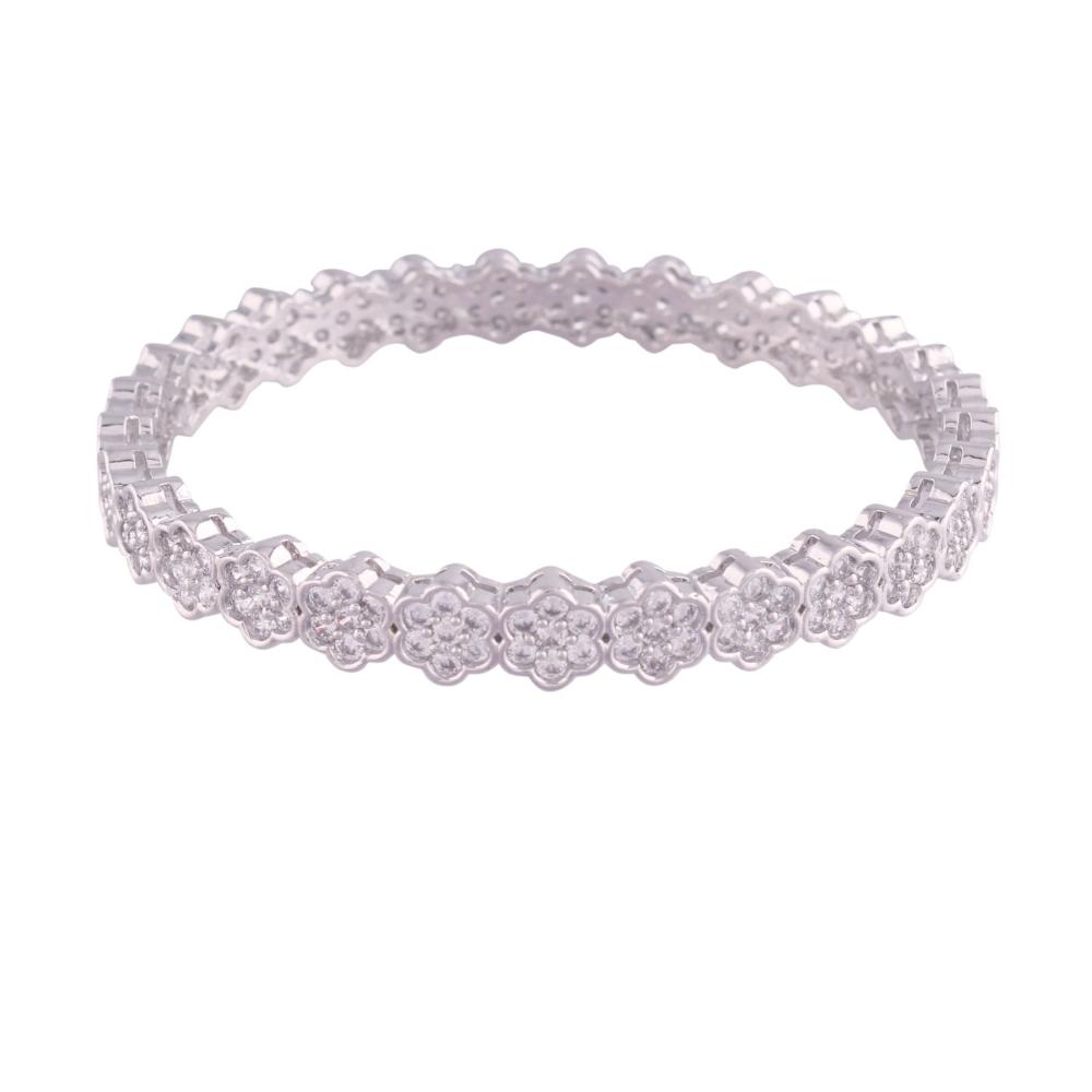 Etnico Traditional Silver Plated Floral Brass Bangles Encased With CZ American Diamonds For Women/Girls (ADB300S-a) (Set of 2)