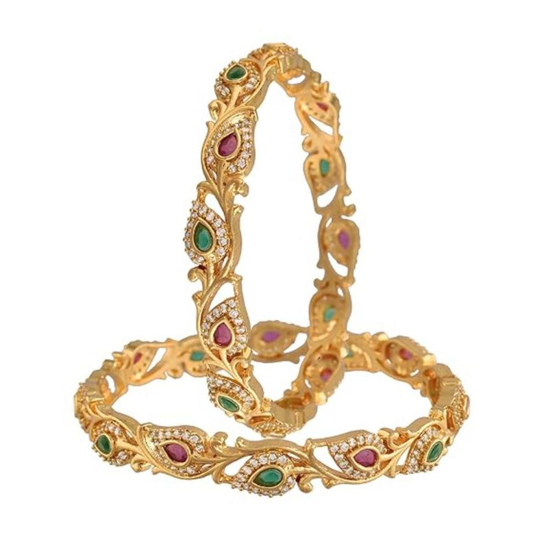 Etnico Gold Plated Traditional Brass Ruby Stone Bangles For Women (ADB303MG) (Set of 2)