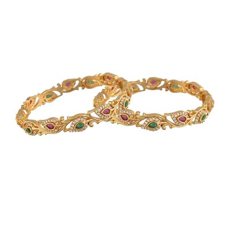 Etnico Gold Plated Traditional Brass Ruby Stone Bangles For Women (ADB303MG) (Set of 2)