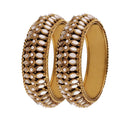 Etnico Gold Plated Light Weight Traditional Stylish Pearl Kundan Studded Kada Bangles for Women (Pack of 2) (ADB428FL-a)
