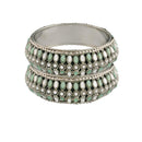 Etnico Rhodium Plated Light Weight Traditional Stylish Pearl Kundan Studded Kada Bangles for Women (Pack of 2) (ADB428ZMin-a)