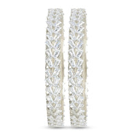 Etnico Silver Plated Thick Brass Bangles Encased With CZ American Diamonds For Women/Girls (ADB457S) (Set of 2)