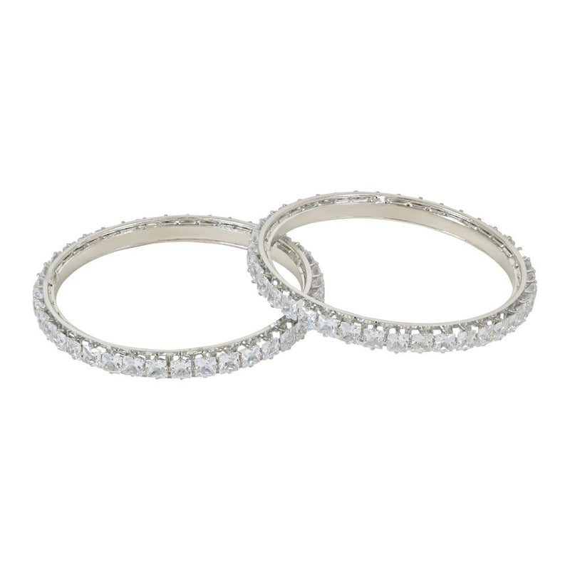 Etnico Silver Plated Thick Brass Bangles Encased With CZ American Diamonds For Women/Girls (ADB458S-2.4)(Set of 2)