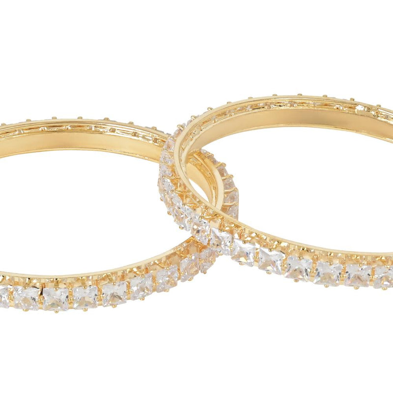 Etnico Gold Plated Thick Brass Bangles Encased With CZ American Diamonds For Women/Girls (ADB458W) (Set of 2)