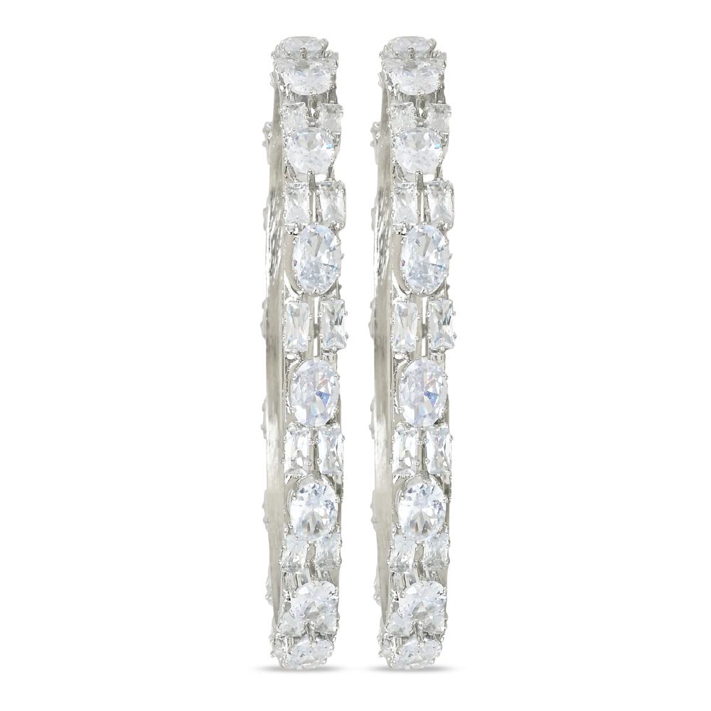 Etnico Silver Plated Thick Brass Bangles Encased With CZ American Diamonds For Women/Girls (ADB459S) (Set of 2)