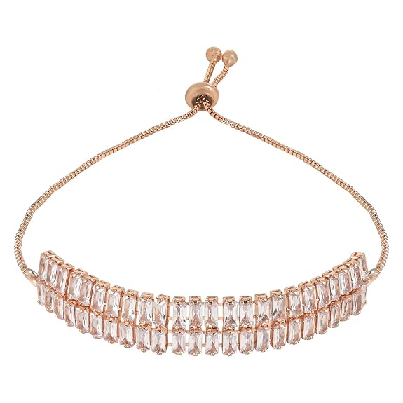 Etnico Stylish Rose Gold Plated Cubic Zirconia American Diamond Adjustable Bracelet For Women & Girls