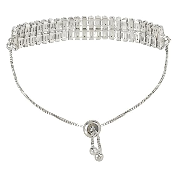 Etnico Stylish Silver Plated Cubic Zirconia American Diamond Adjustable Bracelet For Women & Girls