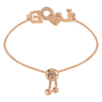 Etnico Stylish Rose Gold Plated Cubic Zirconia American Diamond Adjustable Bracelet For Women