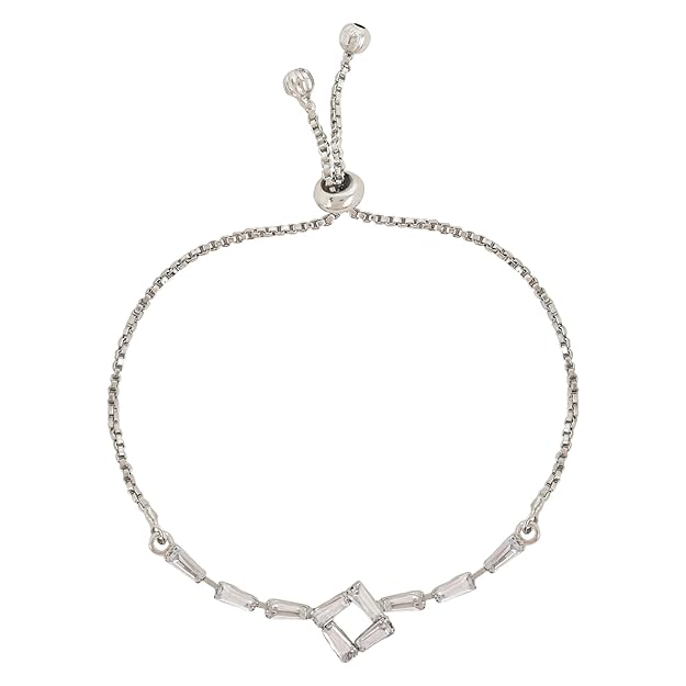 Etnico Stylish Silver Plated Cubic Zirconia American Diamond Adjustable Bracelet For Women
