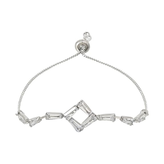 Etnico Stylish Silver Plated Cubic Zirconia American Diamond Adjustable Bracelet For Women