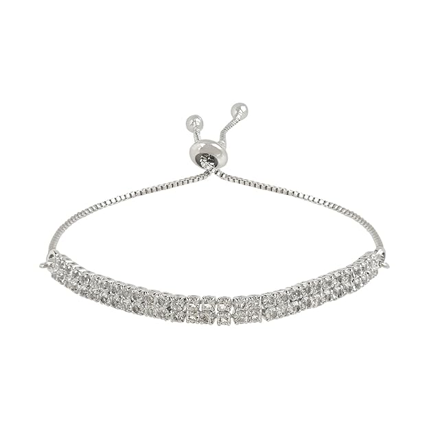 Etnico Stylish Silver Plated Cubic Zirconia American Diamond Adjustable Bracelet For Women