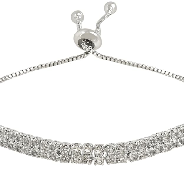 Etnico Stylish Silver Plated Cubic Zirconia American Diamond Adjustable Bracelet For Women