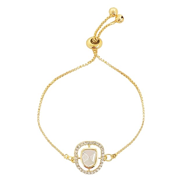 Etnico Stylish Gold Plated Stones Studed Pendant Adjustable Bracelet For Women & Girls