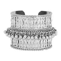 Etnico Navratri Ethnic Silver Oxidised Adjustable Afghani Ghungroo Cuff Kada Bracelet For Women (Style 2)