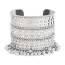 Etnico Navratri Ethnic Silver Oxidised Afghani Ghungroo Adjustable Cuff Kada Bracelet For Women (ADB516OX)