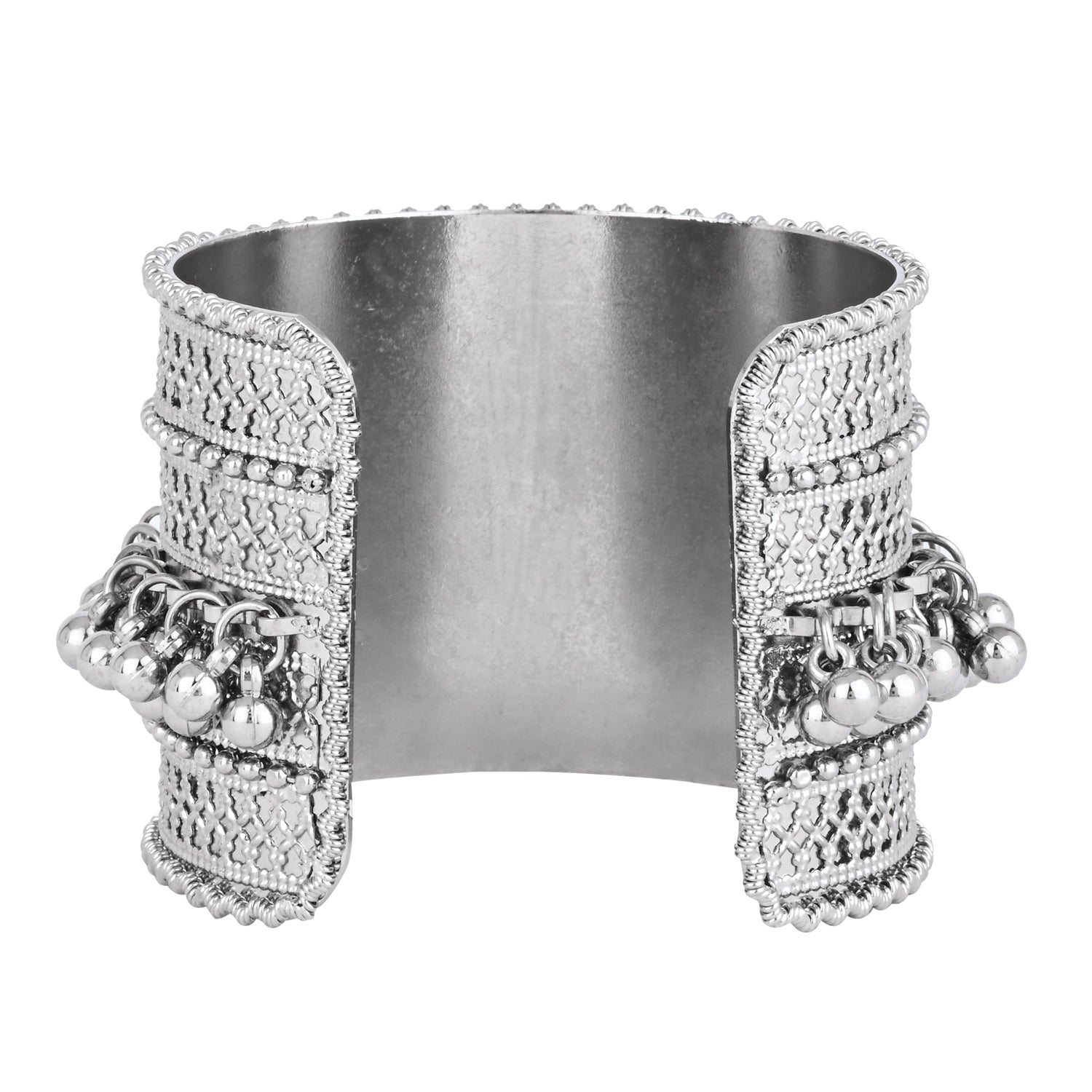Etnico Navratri Ethnic Silver Oxidised Adjustable Afghani Ghungroo Cuff Kada Bracelet For Women (Style 3)
