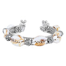 Etnico Navratri Ethnic Silver Oxidised Afghani Boho Cowrie Shell Adjustable Cuff Kada Bracelet For Women
