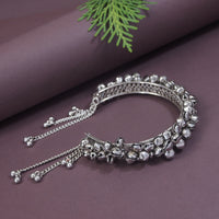 Etnico Navratri Ethnic Silver Oxidised Afghani Boho Cowrie Shell Adjustable Cuff Kada Bracelet For Women