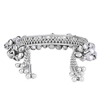 Etnico Navratri Ethnic Silver Oxidised Afghani Boho Cowrie Shell Adjustable Cuff Kada Bracelet For Women