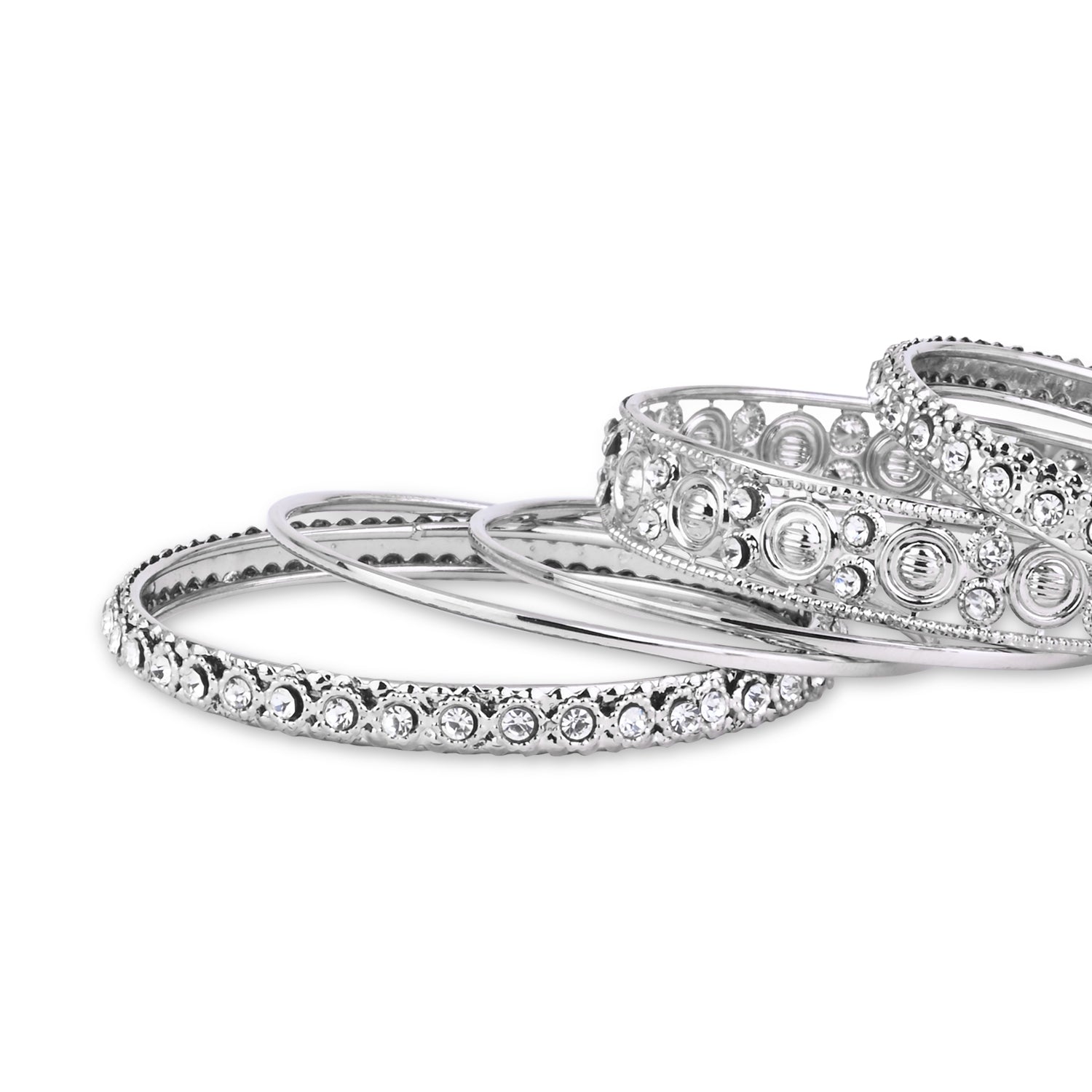Etnico Navratri Ethnic Stylish Latest Fashion Silver Plated Stone Work Bangles Set For Women (ADB527S)
