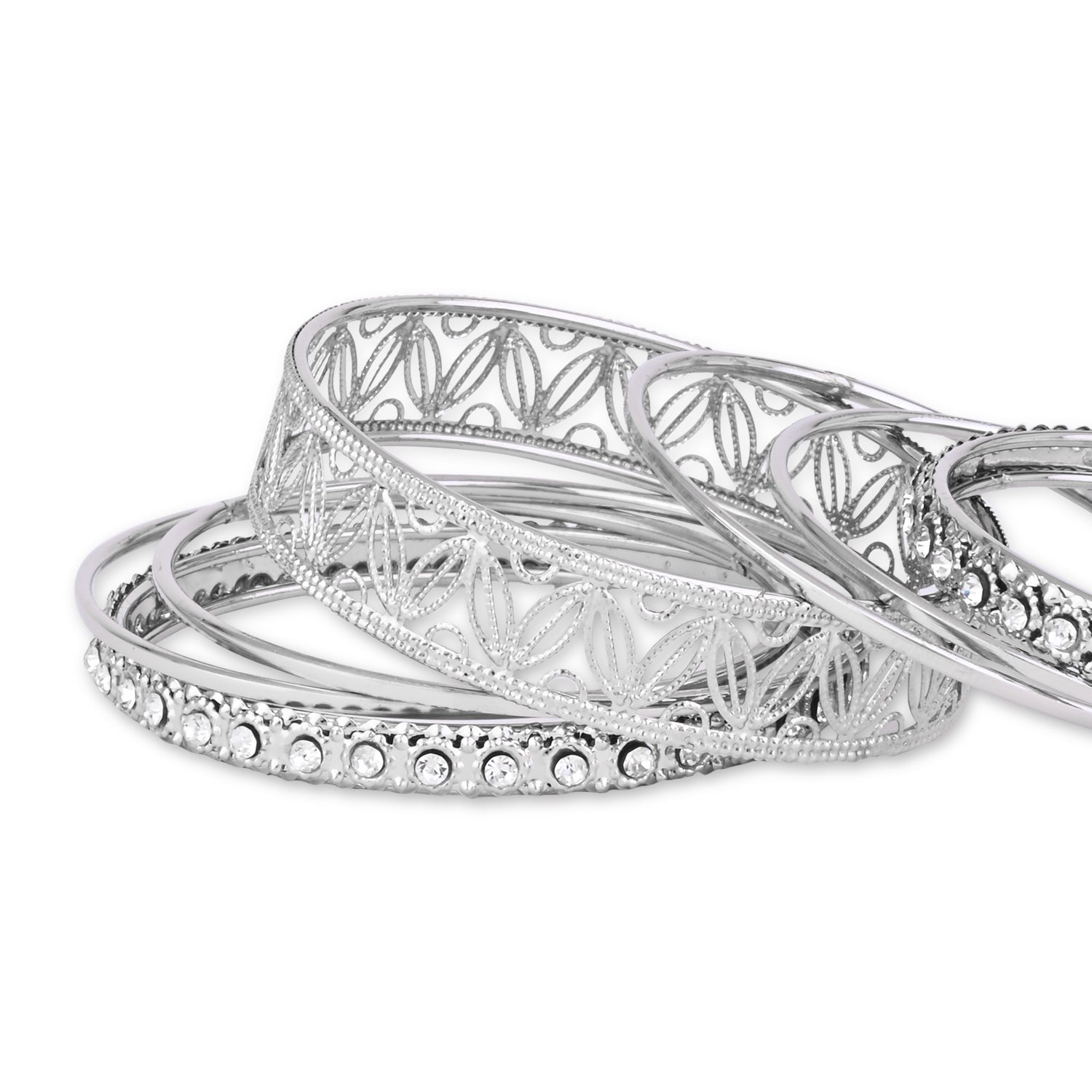 Etnico Navratri Ethnic Stylish Latest Fashion Silver Plated Stone Work Bangles Set For Women(ADB528)