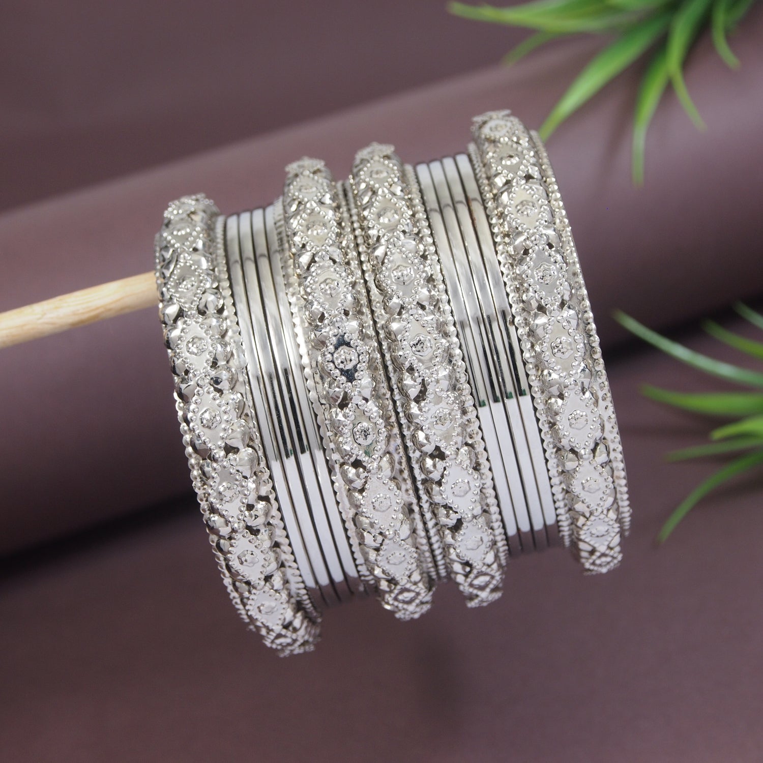 Etnico Navratri Ethnic Stylish Latest Fashion Silver Plated Bangles Set For Women (ADB532)