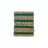 Etnico Gold Plated Traditional Royal Emerald Velvet Chuda Bangle Set Kada for Bridal/Women (Green, )