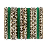 Etnico Gold Plated Traditional Royal Emerald Velvet Chuda Bangle Set Kada for Bridal/Women