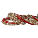Etnico Gold Plated Traditional Royal Emerald Velvet Chuda Bangle Set Kada for Bridal/Women