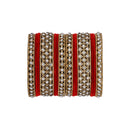 Etnico Gold Plated Traditional Royal Emerald Velvet Chuda Bangle Set Kada for Bridal/Women